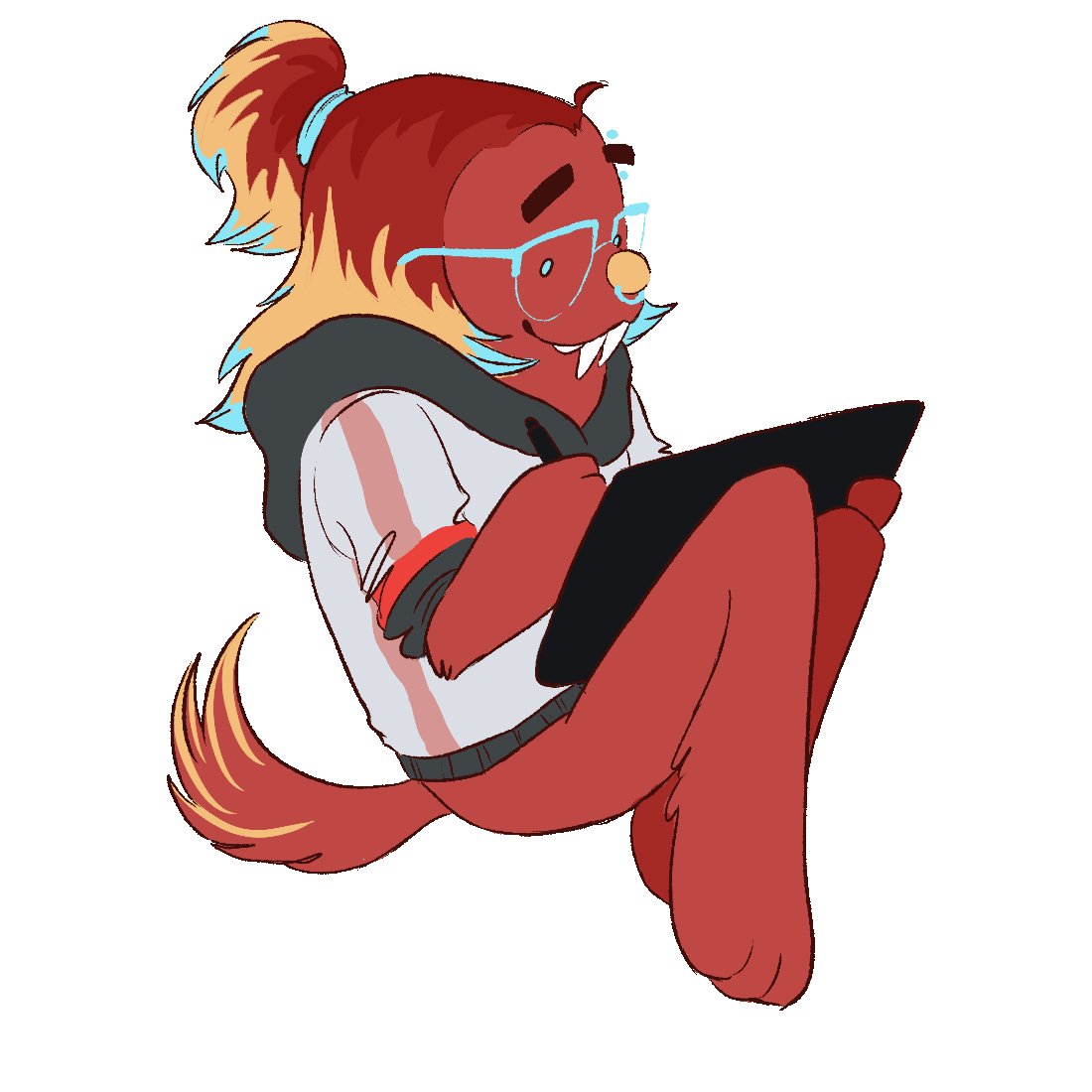 GIF of galacticterror's Bugsnax OC Fizzbie wagging his tail while drawing